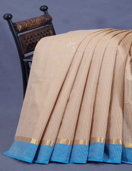 Dual Shade of Beige And Sky Blue Pure Mangalgiri Cotton By Gayathri Reddy Designer Studio | Swadesiicart