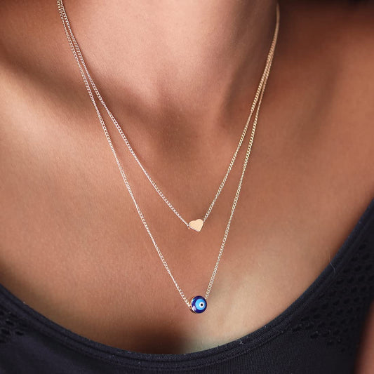 Gold-Toned Alloy Heart & Evil Eye Necklace - The Pari | Swadesiicart