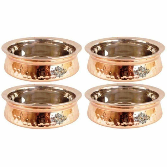 Steel Copper Handi Bowl Hammered Design Serving Dishes - Set of 4 - Swadesiicart
