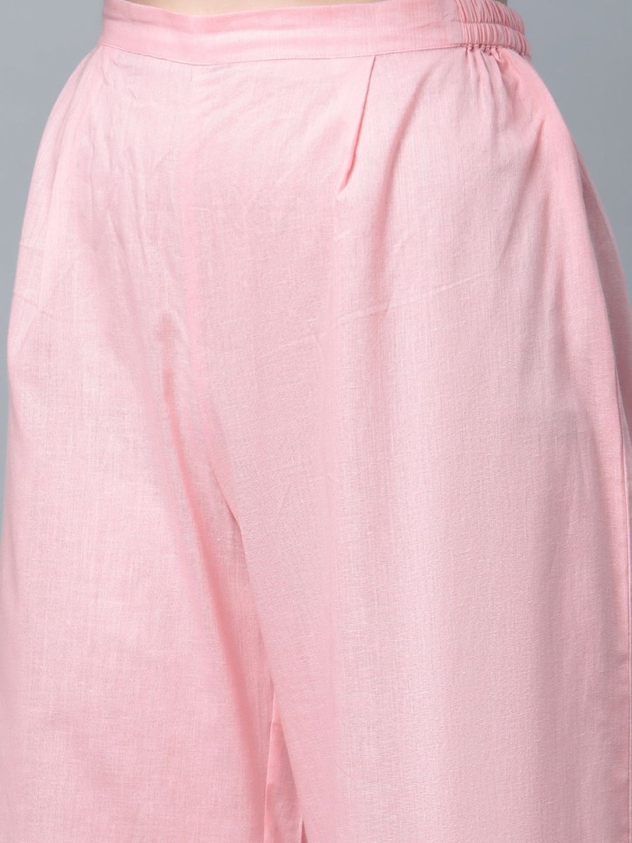 Ahalyaa Women's Baby Pink Pure Cotton Printed Kurta Palazzo Set | Swadesiicart