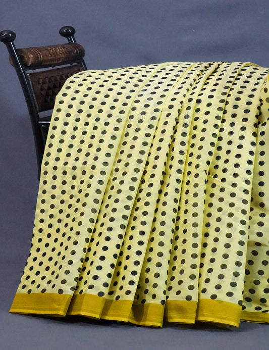 Lime Yellow Colour Polka Dots Pure Mulmul Cotton Saree By Gayathri Reddy Designer Studio | Swadesiicart