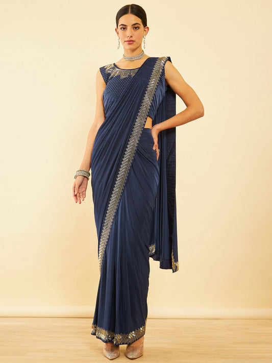 Soch Blue Beads and Stones Ready to Wear Saree | Swadesiicart