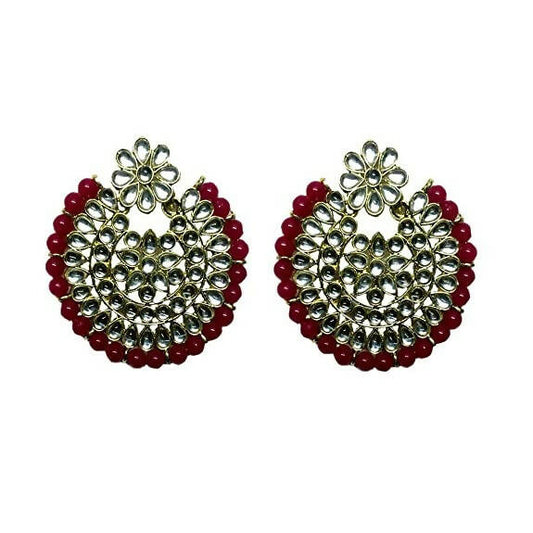 Tiaraa Maroon Stone Kundan Fashion Earrings