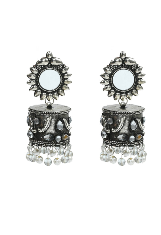 Mominos Fashion Johar Kamal Women Silver Oxidised Jhumkas
