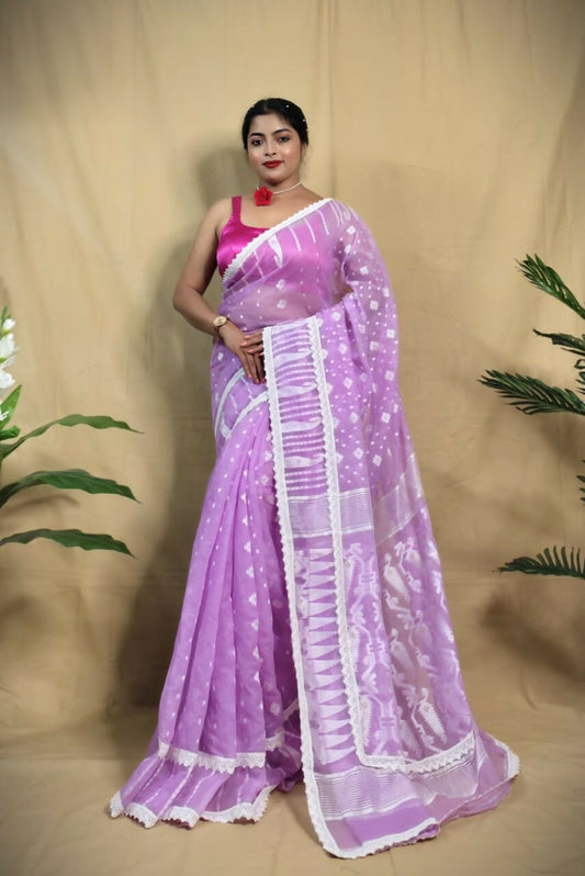 Exclusive Collection Beautiful Purple Jaal Jamdani Saree - Swadesiicart
