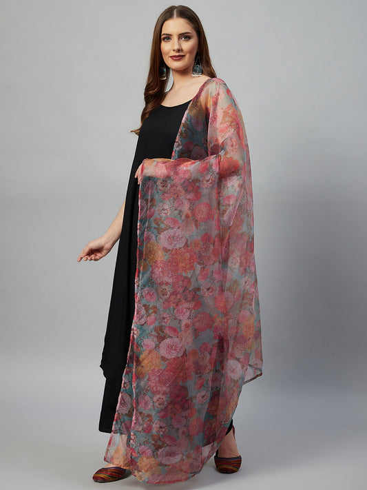 InWeave Black Strappy Set With Green Organza Dupatta - Swadesiicart