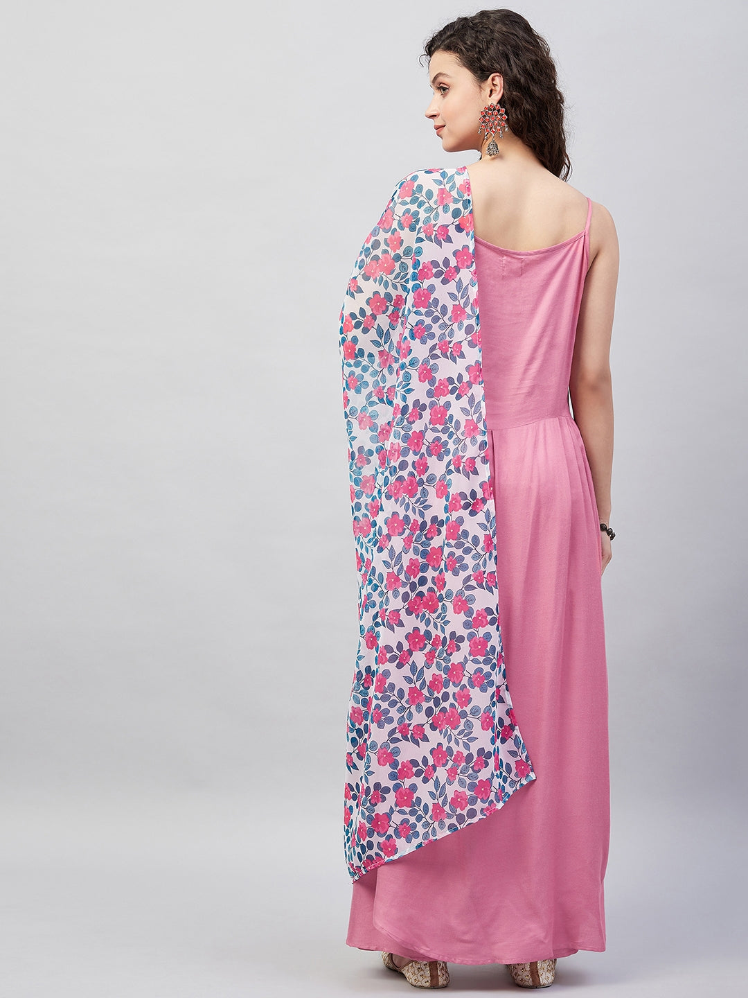 InWeave Women's Light Pink Strappy Set W White Blue Pink Ge Dupatta - Swadesiicart