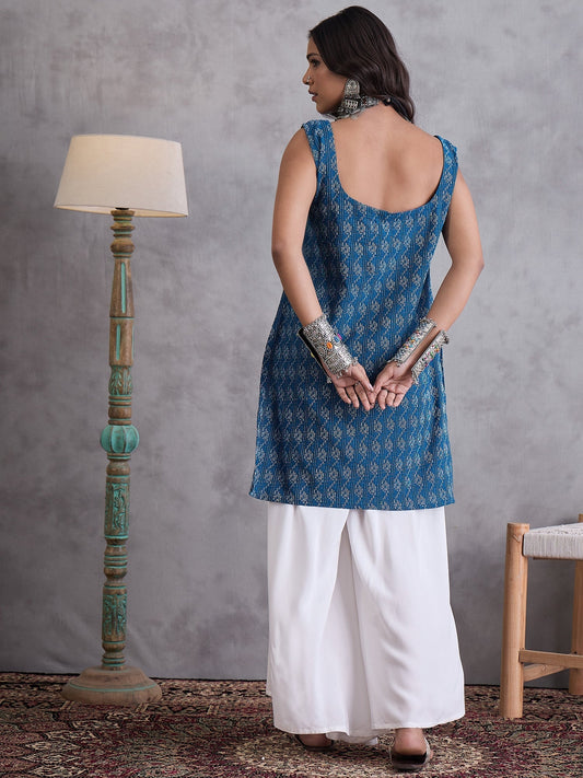 InWeave Blue Kantha Cream Palazzo Set - Swadesiicart