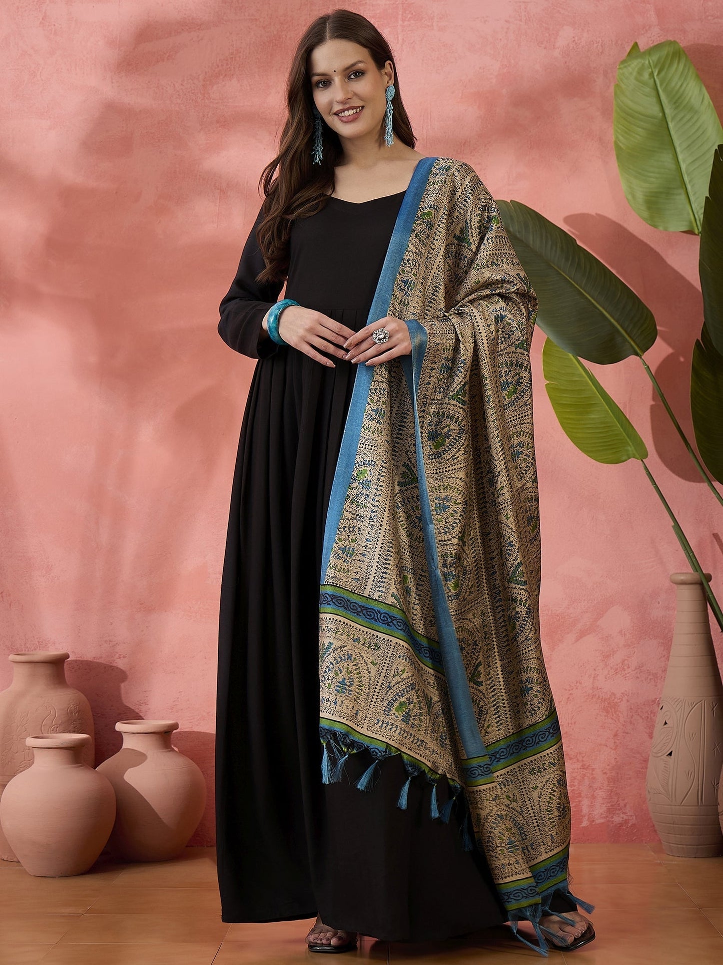 InWeave Black Sweetheart Kurta With Dupatta - Swadesiicart