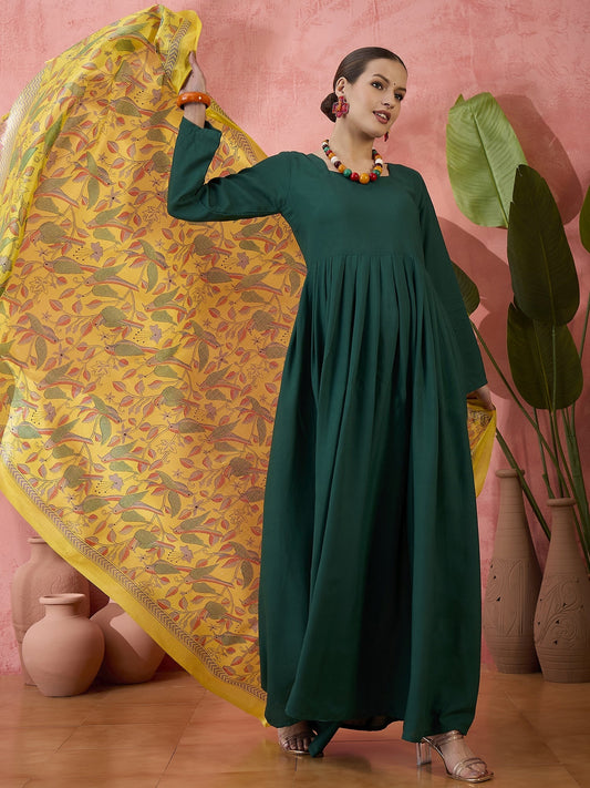 InWeave Green Sweetheart Kurta With Dupatta - Swadesiicart