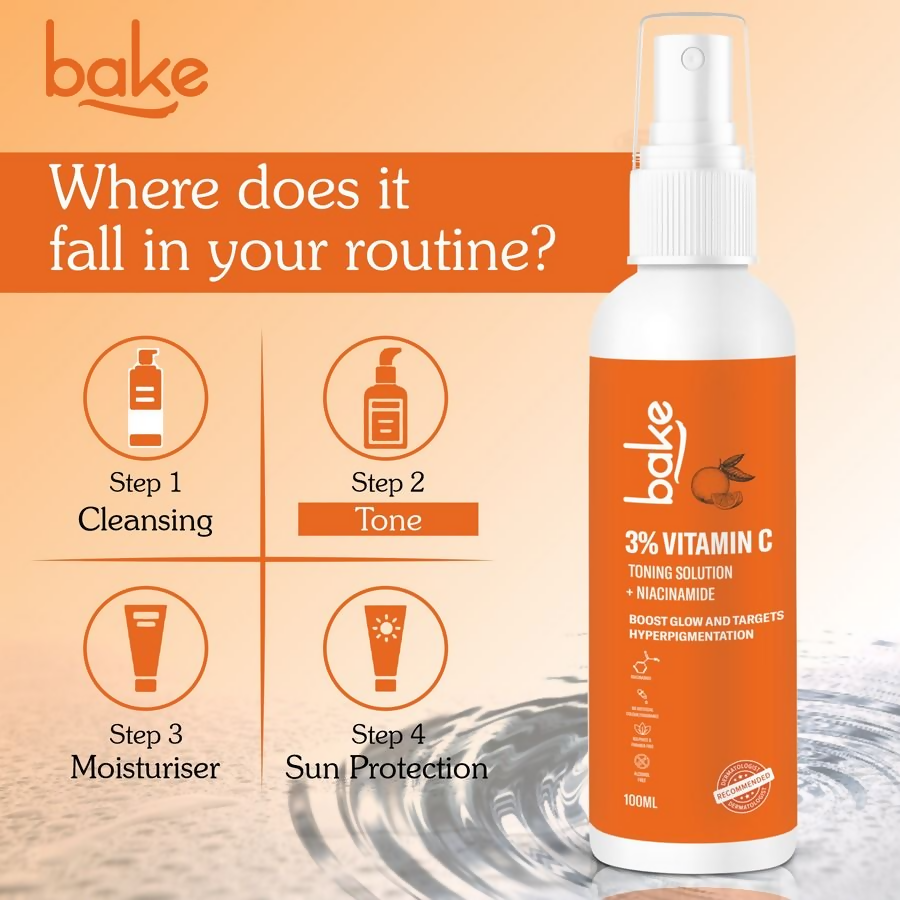 Bake 3% Vitamin C Toner With Niacinamide For Brightening & Glowing Skin | Swadesiicart