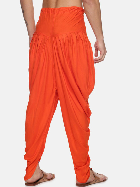 Sethukrishna Men Orange Solid Dhoti Pants | Swadesiicart