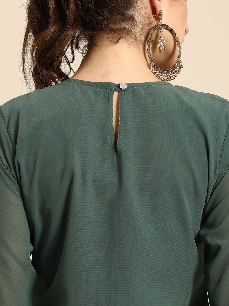 All About You Women Green Ethnic Motifs Embroidered Regular Chikankari Kurta with Palazzos | Swadesiicart