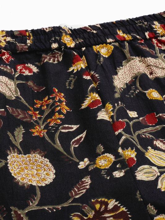 InWeave Women's Black Kalamkari Coord Set With Belt - Swadesiicart