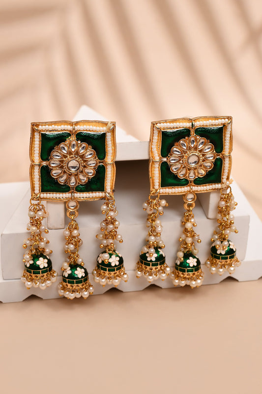 New Stylish Meenakari Dark Green Jhumki Earring for Womens by House of Ree | Swadesiicart