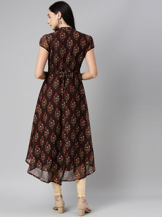Souchii Women Brown & Red Floral Printed Block Print Kurta - Swadesiicart