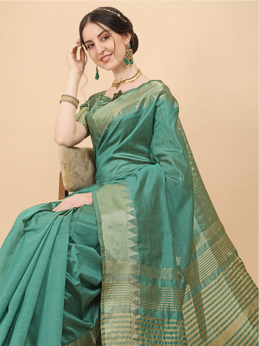 Kalini Rama Woven Design Embellished Zari Silk Blend Banarasi Saree | Swadesiicart