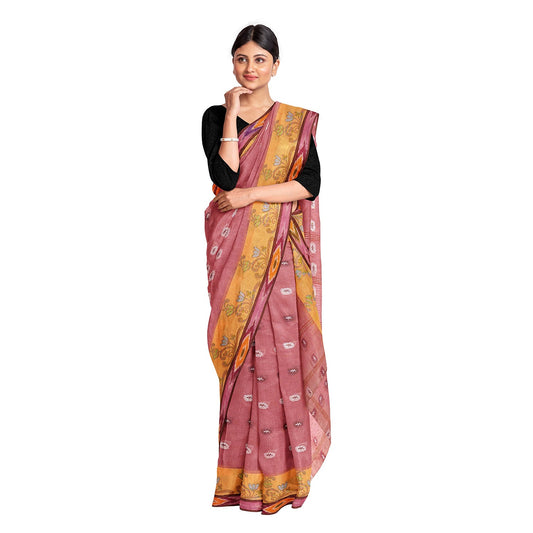 Exclusive Collection 100% Pure Cotton Mauve Tant Saree With Hand Weaving Work - Swadesiicart