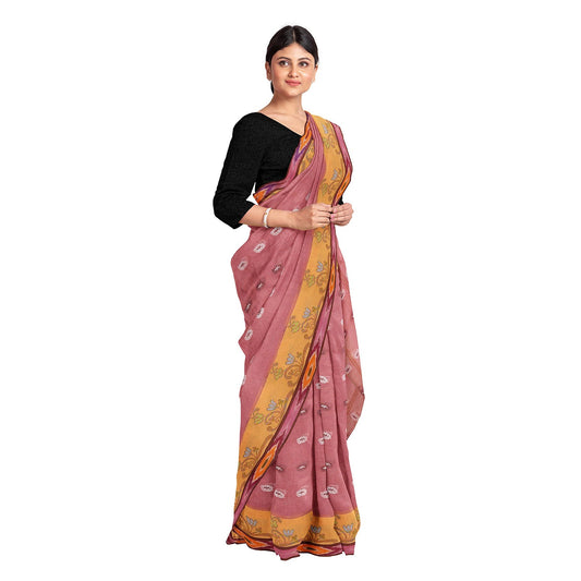 Exclusive Collection 100% Pure Cotton Mauve Tant Saree With Hand Weaving Work - Swadesiicart
