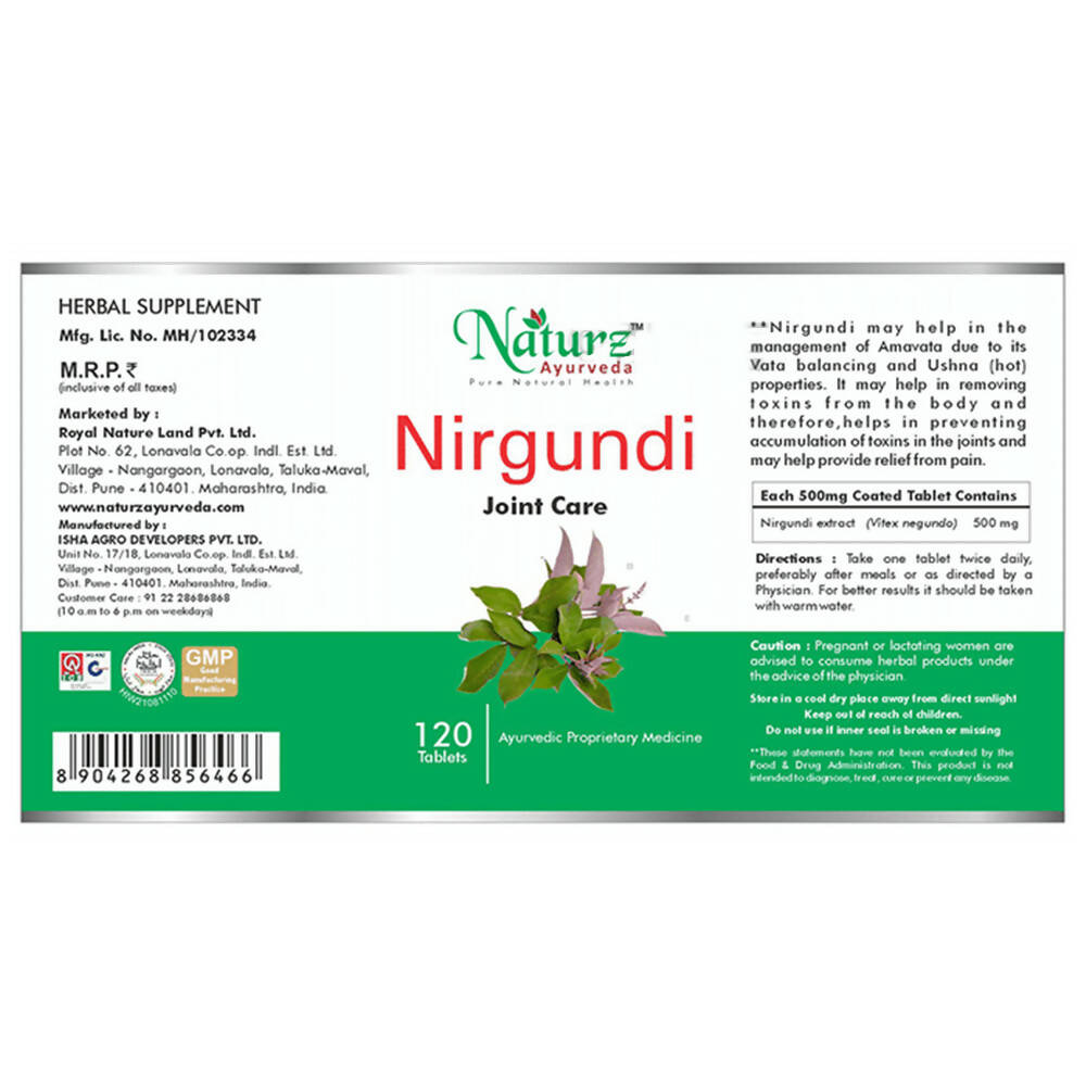 Naturz Ayurveda Nirgundi Joint care Tablets | Swadesiicart