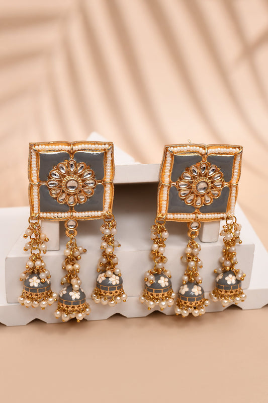 New Stylish Meenakari Grey Jhumki Earring for Womens by House of Ree | Swadesiicart