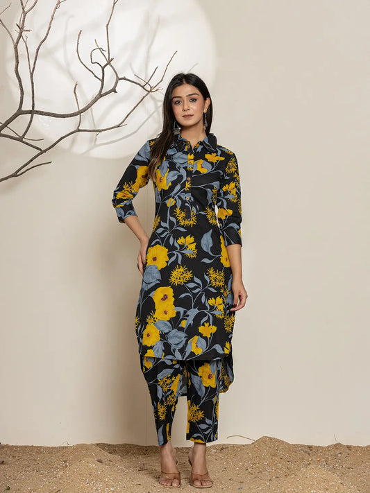 Yufta Black Cotton Co-Ord Set - Swadesiicart