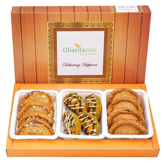 Ghasitaram Assorted Box of Traditional, Dry Sweet and Designer Gujiyas | Swadesiicart