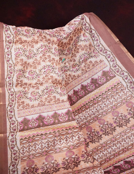 Choco Brown Netted Linen Saree By Gayathri Reddy Designer Studio | Swadesiicart