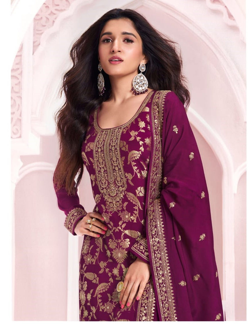 Anaita Purple Dola Silk Thread Sequence Embroidered Salwar Suit