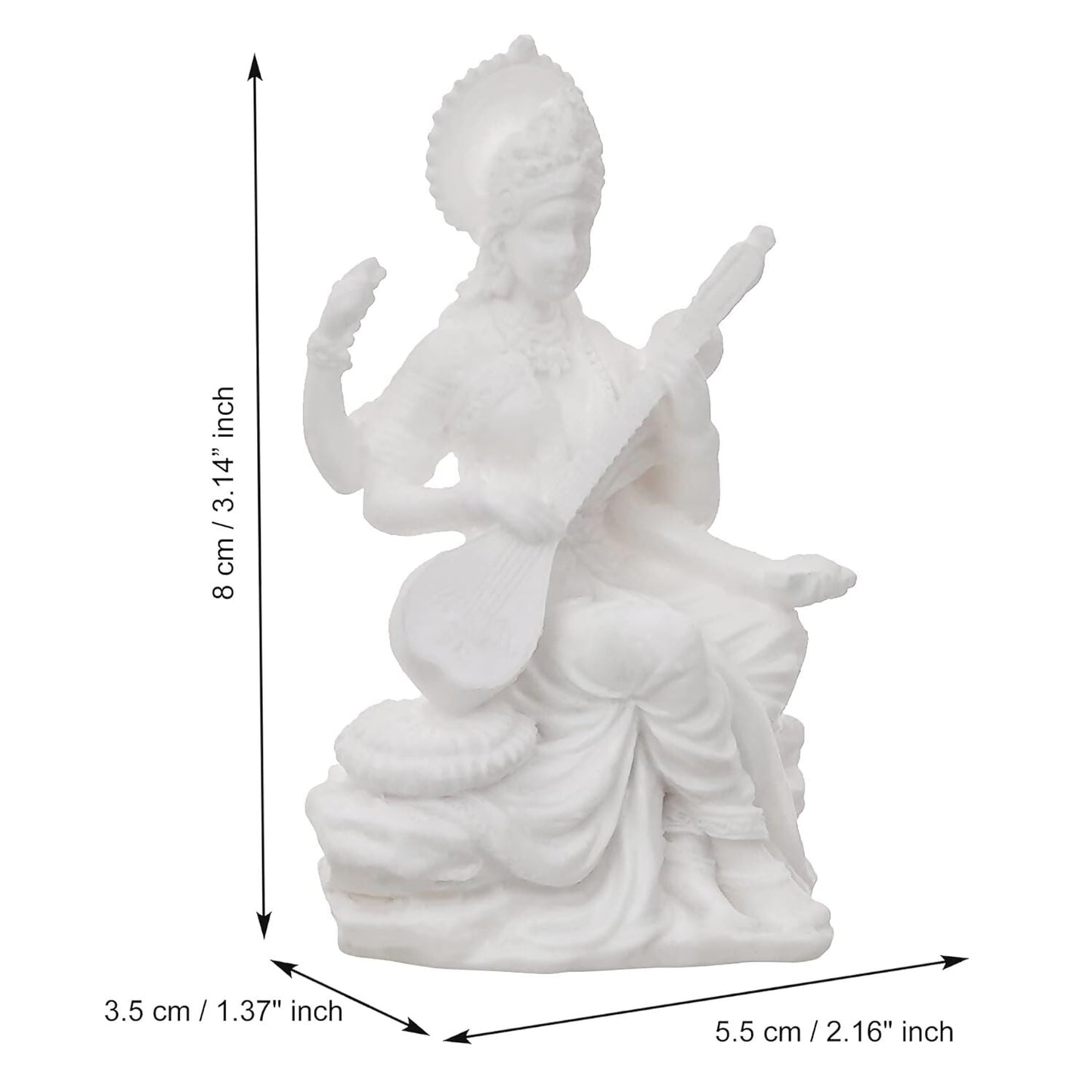 eCraftIndia White Polyresin Goddess Saraswati Statue - Swadesiicart