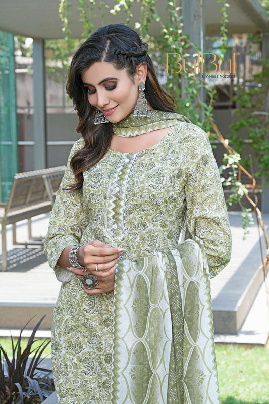 BulBul Fashionista Green Cotton Kurta Set with Dupatta - Swadesiicart