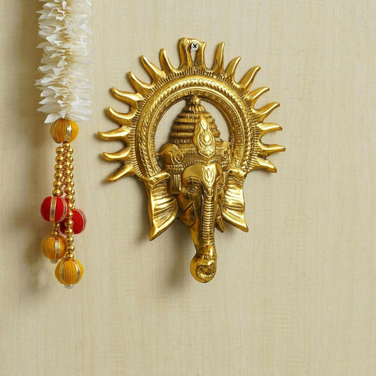 Swadesiicart Golden Lord Ganesha With Sun Decorative Metal Wall Hanging