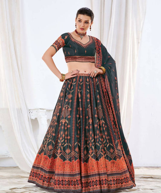 Wedding Designer Black Chinon Lehengha Choli - Anbazaar | Swadesiicart