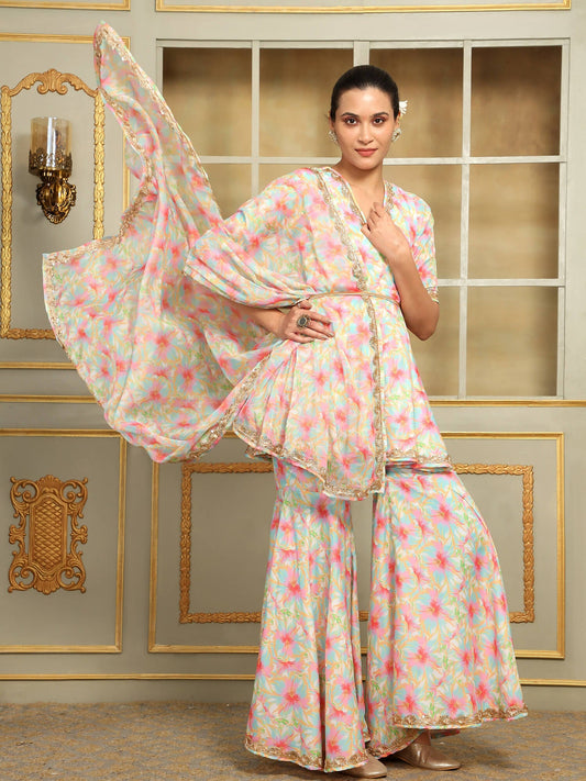 Pomcha Jaipur Pink Saadgi Gulistan Sharara Set | Swadesiicart