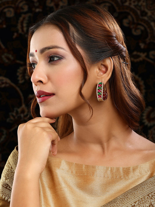 Ruby Raang Gold Polished Kundan Work Multi Loops | Swadesiicart