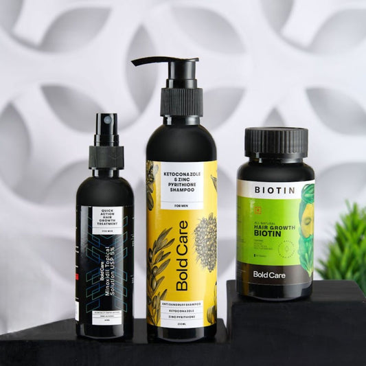 Bold Care Anti-dandruff Shampoo + Hair Growth 5% Serum + Biotin Supplements Combo | Swadesiicart