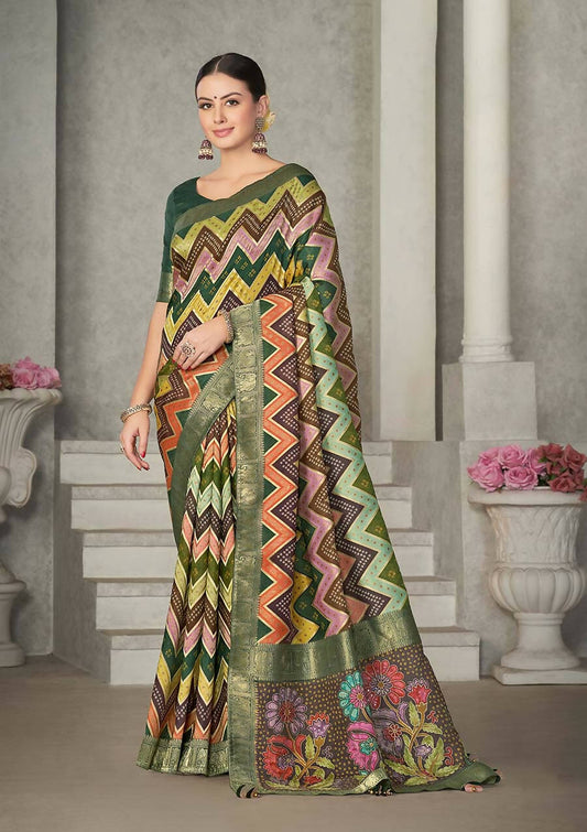 Green Rangkat Tussar Silk Woven Design Saree with Unstitched Blouse - Mohmanthan Eshani | Swadesiicart