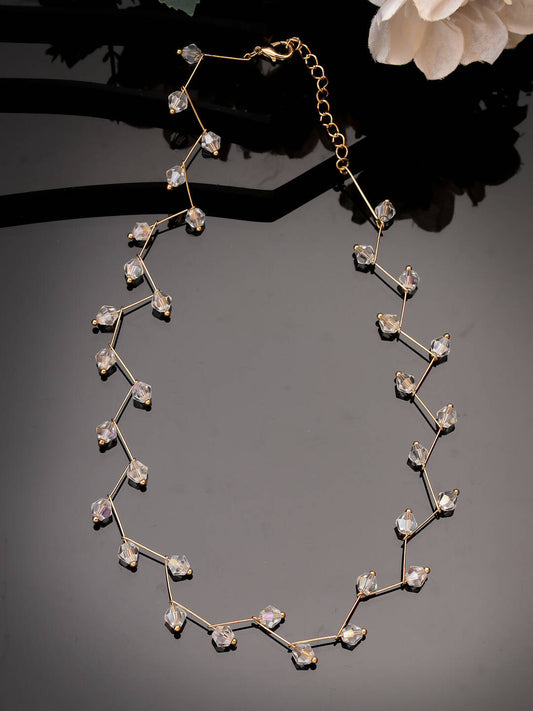 NVR Women's Gold-Polished Chain Transparent Beads Necklace | Swadesiicart