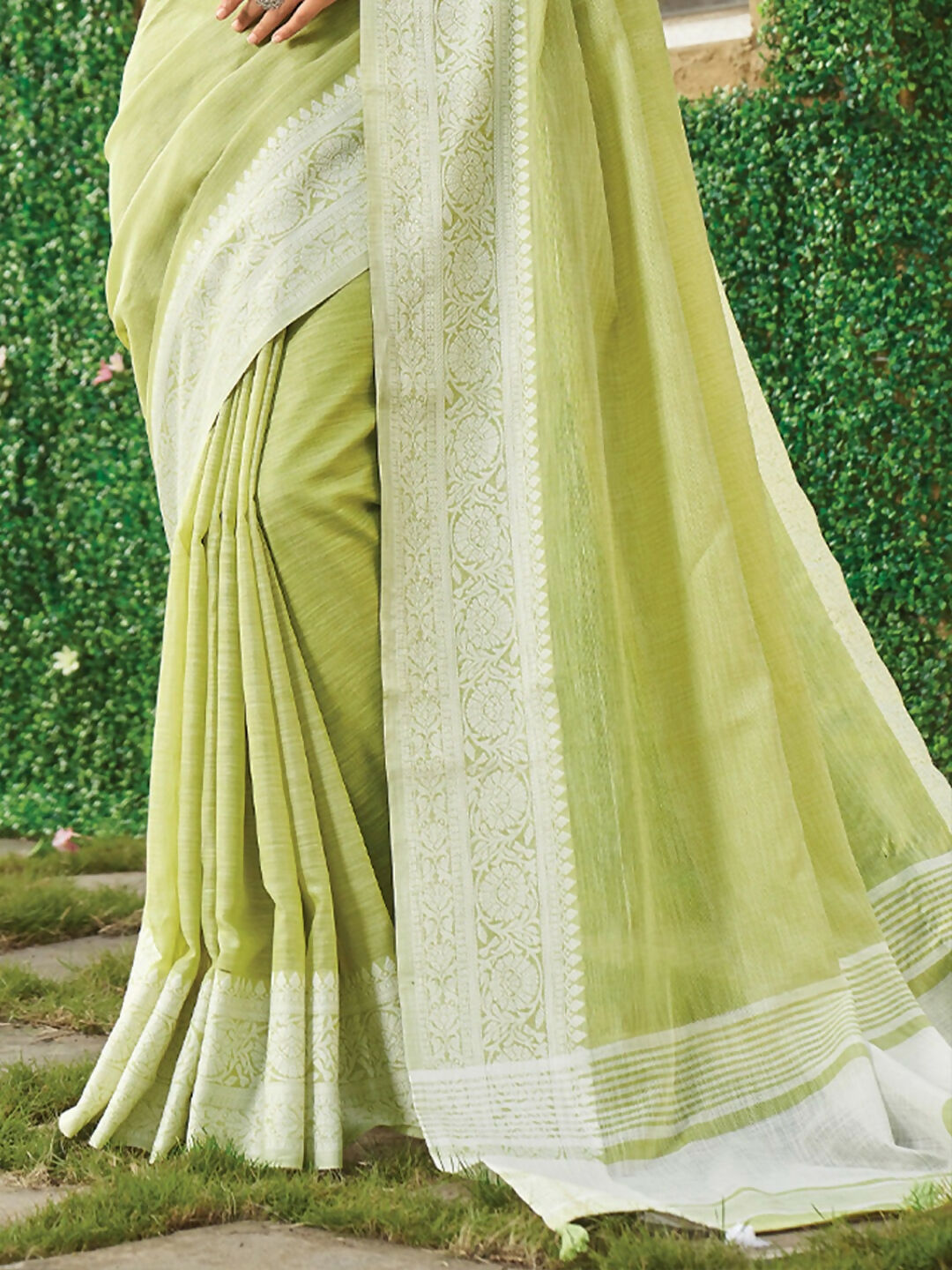 Shree Shyam Fashion Lime Green Linen Saree
