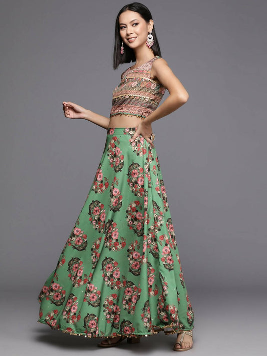 Ahalyaa Women's Traditional wear Lehenga Choli - Green | Swadesiicart
