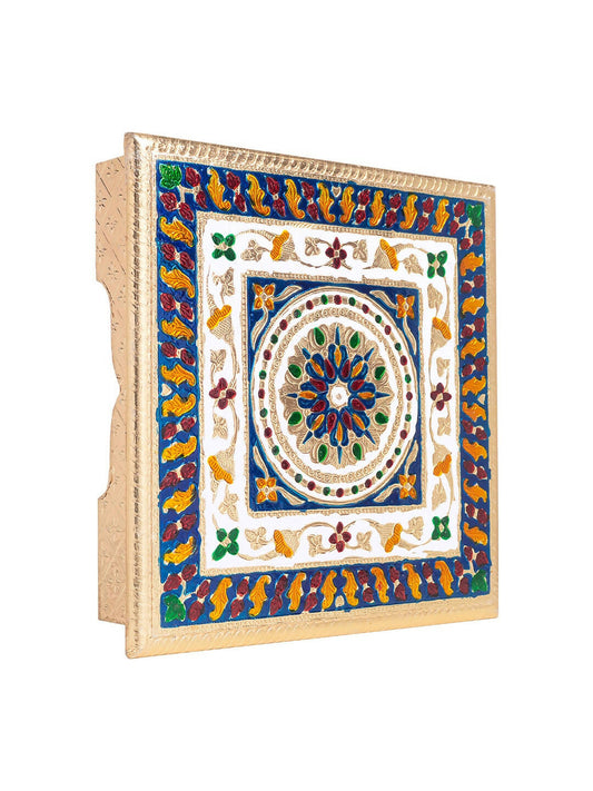 Golden Peacock Gold-Toned & Red Handcrafted Meenakari Wooden Chowki | Swadesiicart