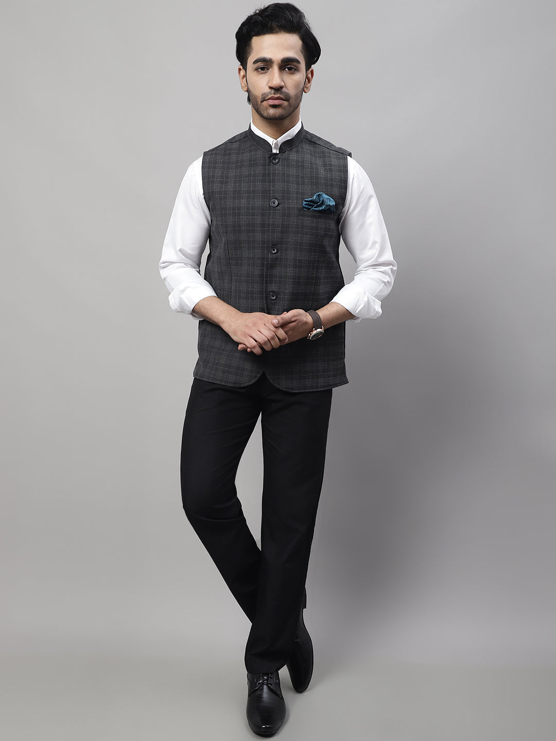 Even Apparels Men's Grey Nehru Jacket With Welt Pockets | Swadesiicart