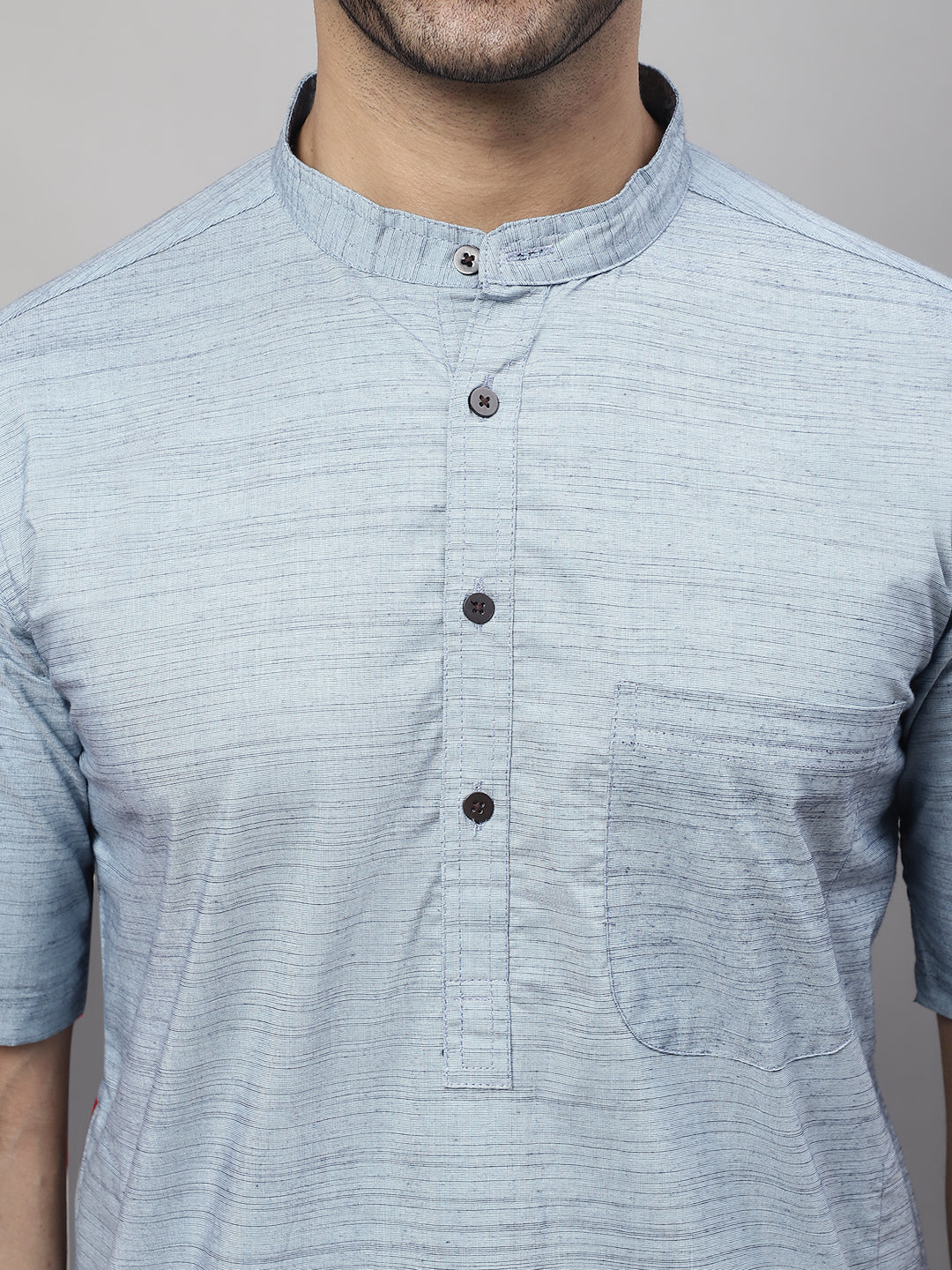 Even Apparels Blue Pure Cotton Kurta With Band Collar | Swadesiicart