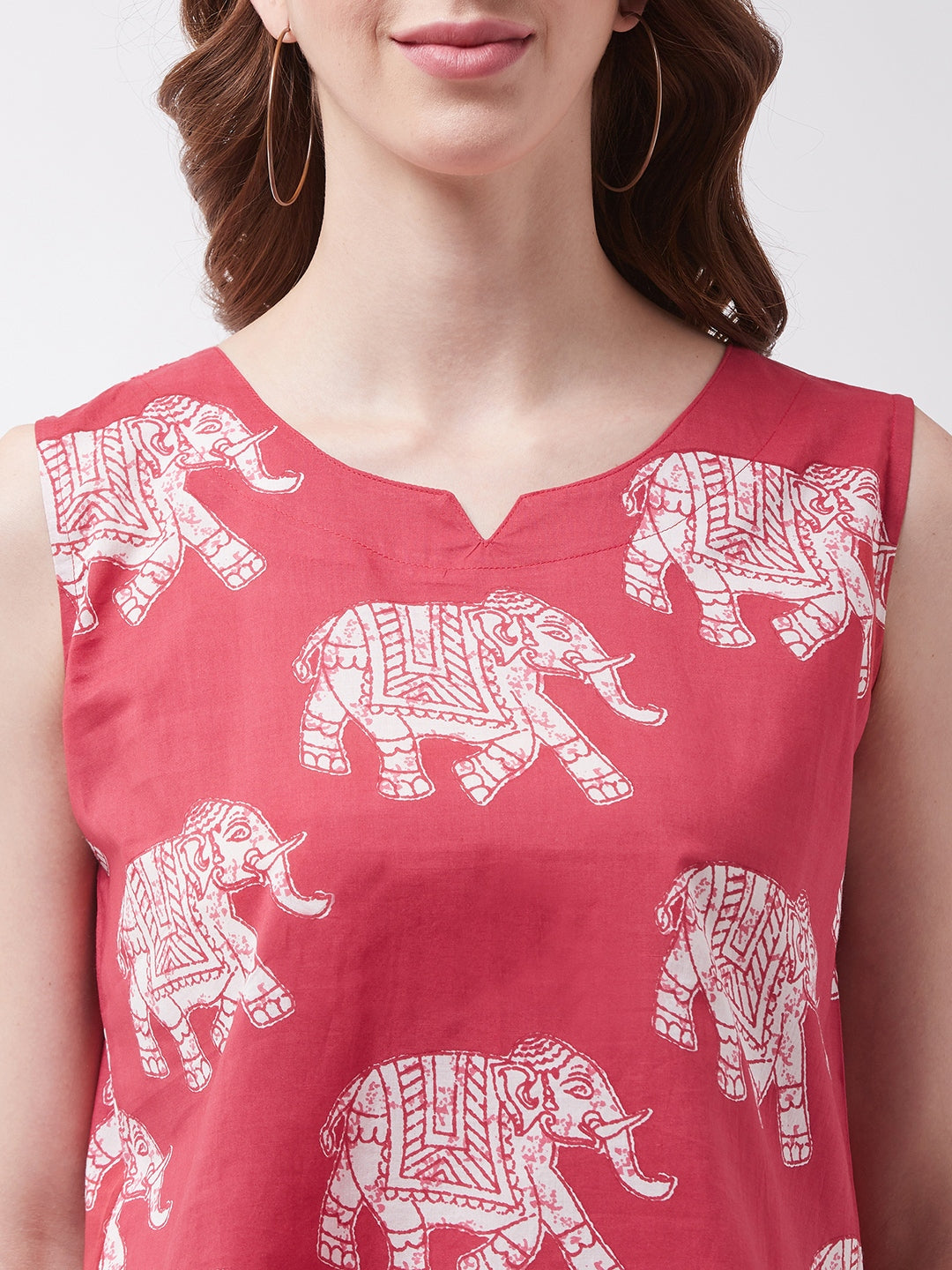 InWeave Red Elephant Sleeveless Top - Swadesiicart