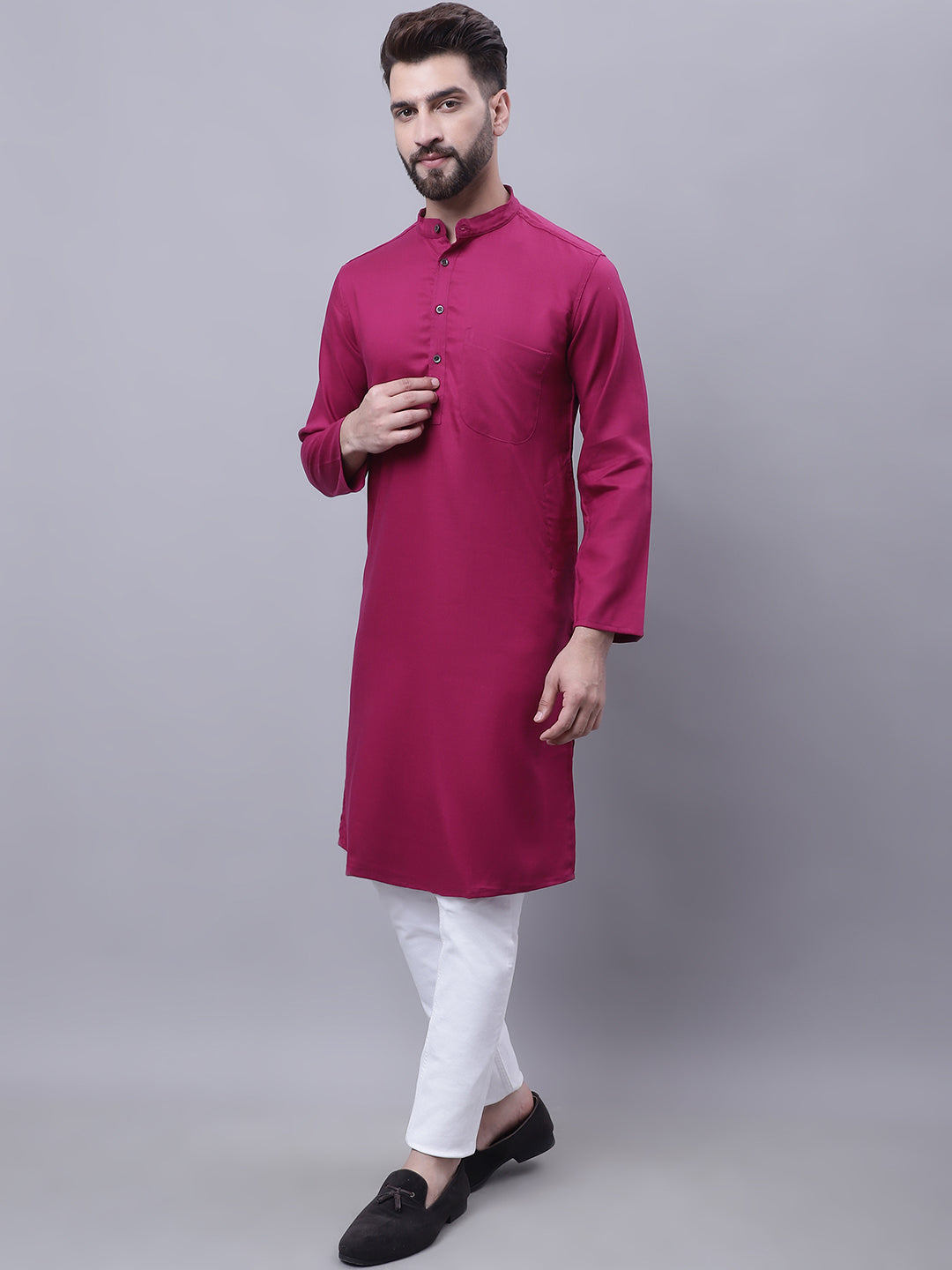 Even Apparels Wine Pure Cotton Kurta With Band Collar | Swadesiicart