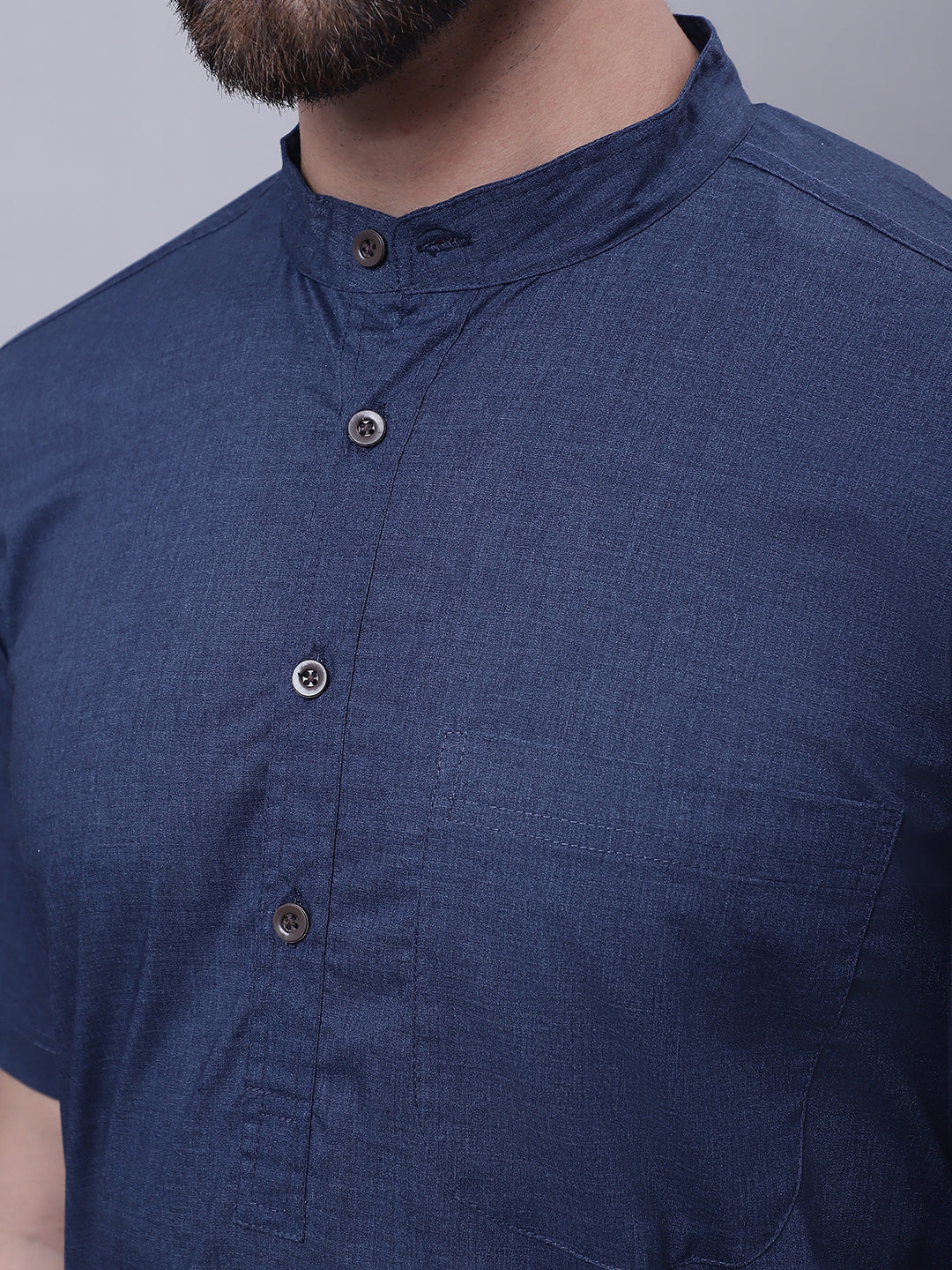 Even Apparels Blue Pure Cotton Short Sleeves Kurta With Band Collar | Swadesiicart