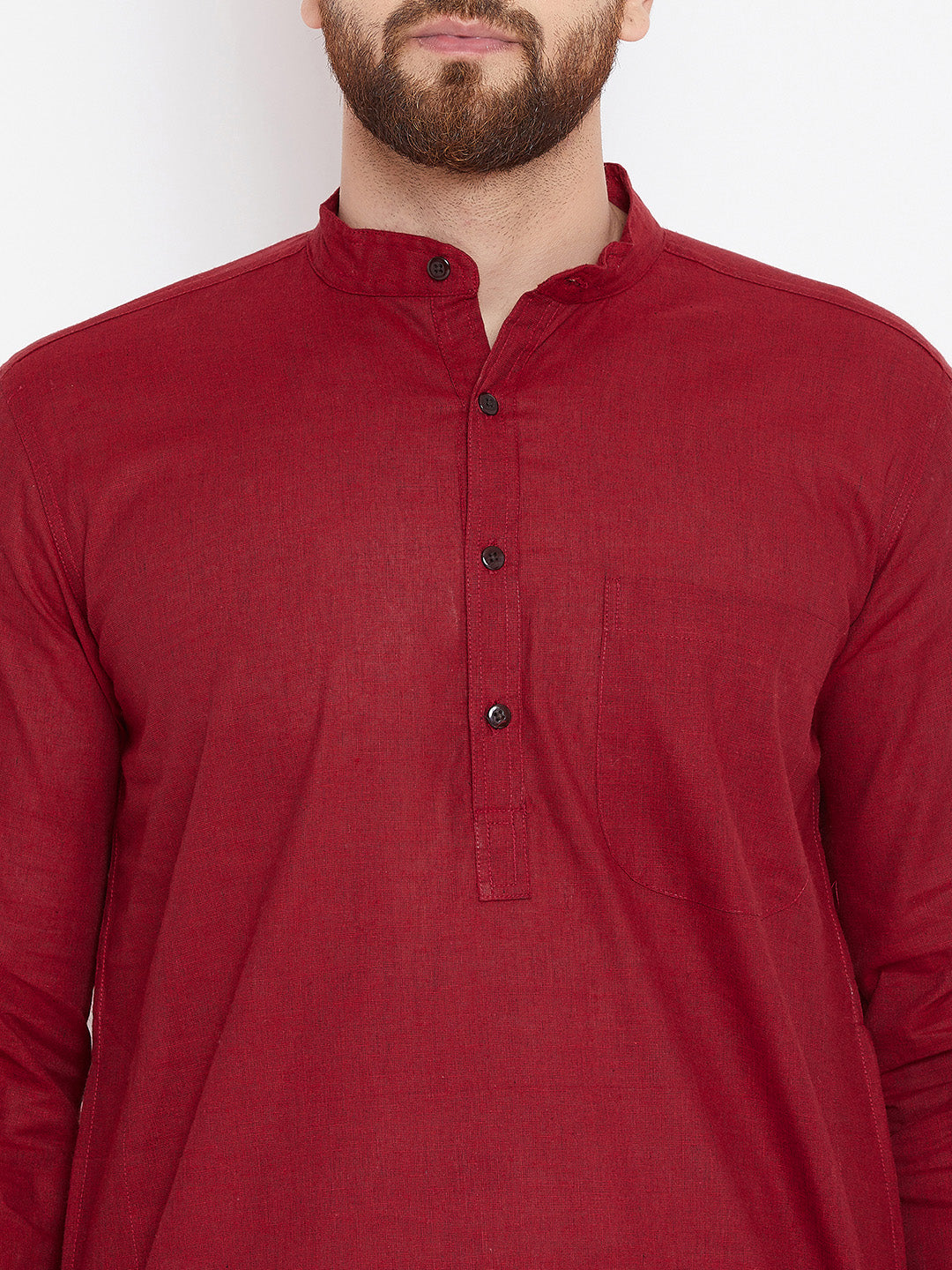 Even Apparels Maroon Pure Cotton Kurta With Band Collar | Swadesiicart