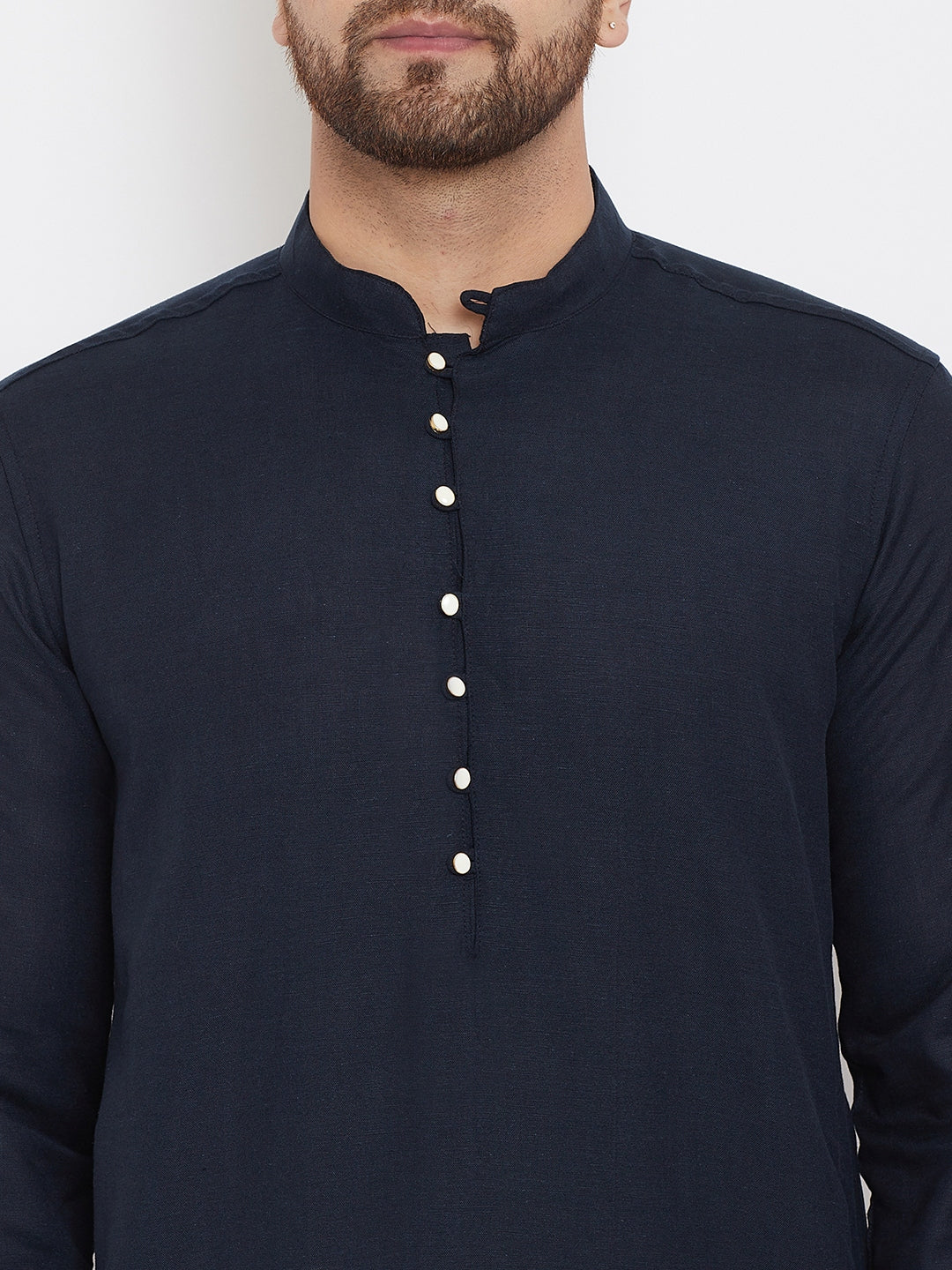 Even Apparels Blue Pure Cotton Kurta With Band Collar | Swadesiicart