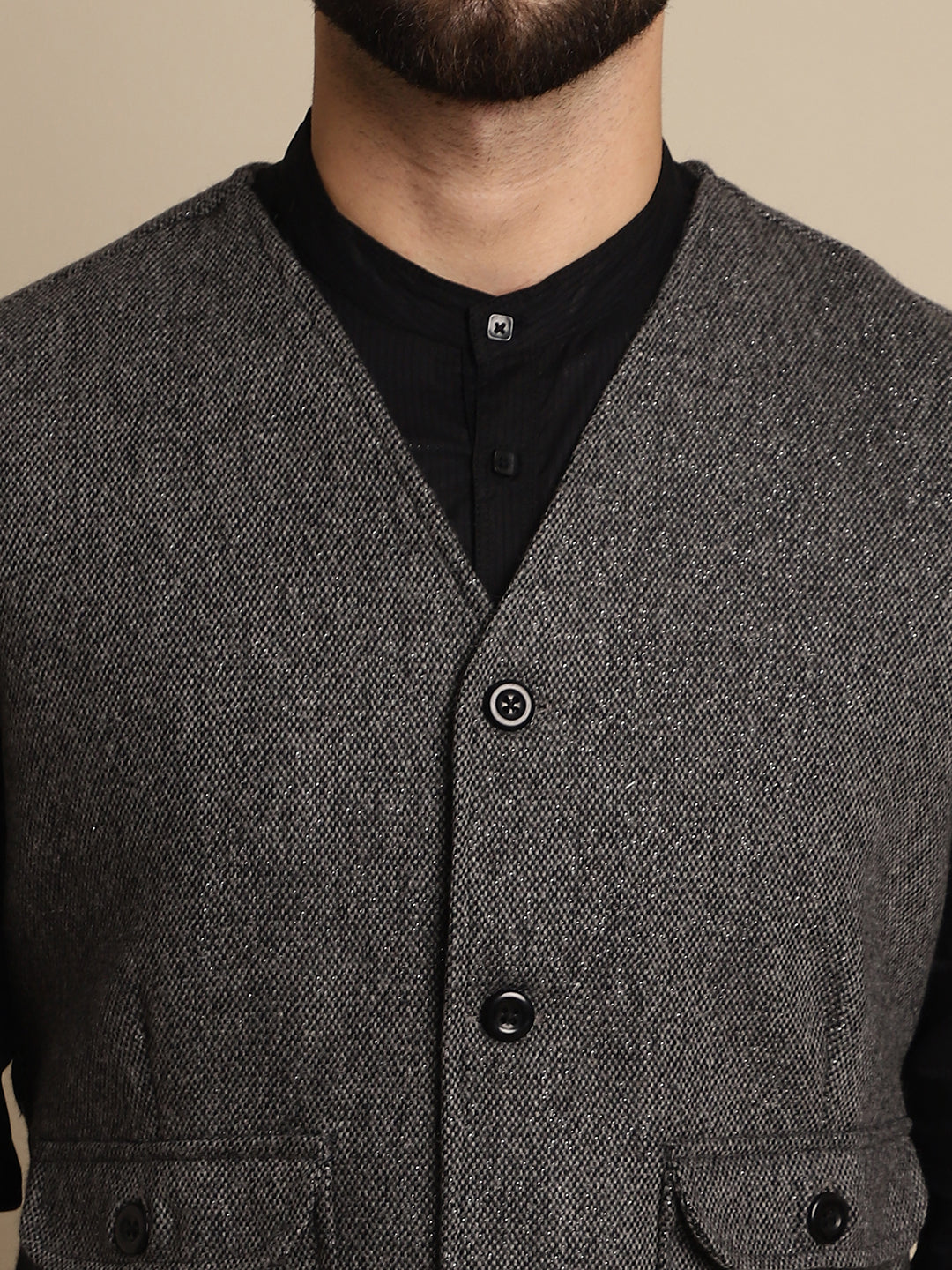 Even Apparels Men's Grey Woolen Waistcoat With Patch Pocket | Swadesiicart