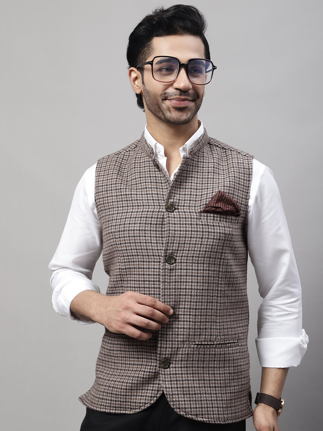 Even Apparels Men's Beige Pure Wool Nehru Jacket | Swadesiicart